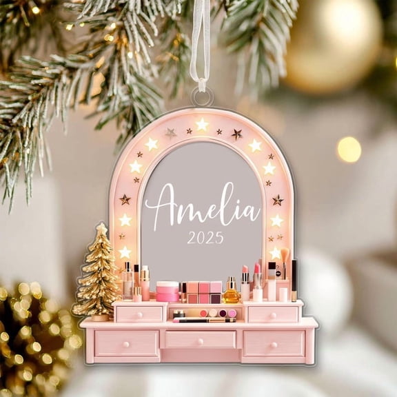Custom Cosmetics Christmas Ornament, Makeup Artist Ornament, Beauty Lover Gift for Girls, Personalized Makeup Christmas Decor