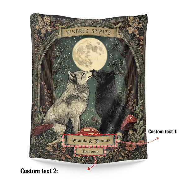 Custom Cottagecore Wolf Couple Blanket, Personalized Rustic Wolf Design Throw for Couples, Gift for Wolf Lovers, Cozy Home Decor for Couch or Bed, 30x40 50x60 or 60x80 Blanket