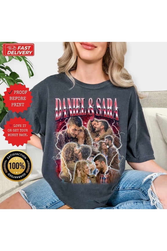 Custom Couple Bootleg Shirt Personalized Photo Tee 90s Vintage Rap Style Anniversary Gift for Boyfriend Girlfriend Husband Wife