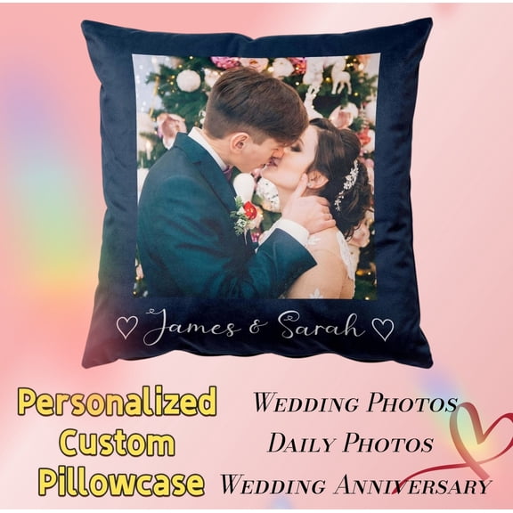 Custom Couple Decorative Pillow Cover Personalized Photo Text