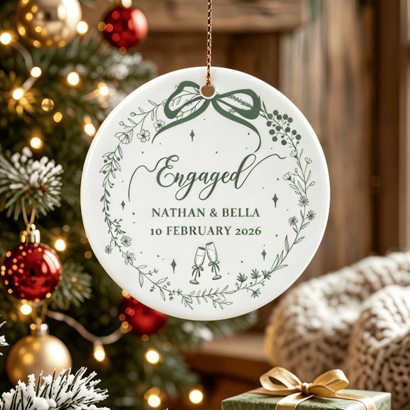 Custom Couple Engagement Ceramic Ornament with Custom Names & Romantic Design, Custom Couple Keepsake & Holiday Tree Ornament for Engagement Parties, Proposal Memories, Partners or Wedding Gift Givin