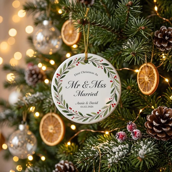 Custom Couple Engagement Ceramic Ornament with Custom Names and Romantic Design, Custom Couple Keepsake and Tree Ornament for Engagement Parties, Proposal Memories, Partners or Wedding Gift Giving