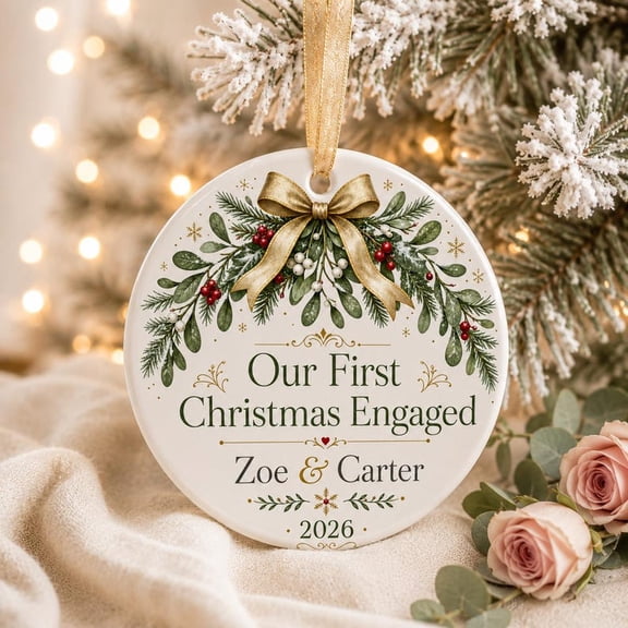 Custom Couple Engagement Ceramic Ornament with Custom Names & Romantic Design, Engaged Couple Gift, Custom Christmas Ornament & Proposal Keepsake for Partners, Wedding Celebrations or Holiday Tree De