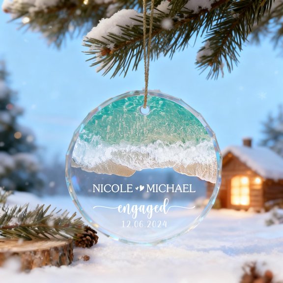 Custom Couple Engagement Glass Ornament with Custom Names & Romantic Design, Engagement Gift, Proposal Keepsake & Christmas Tree Decor for Couples, Partners, Wedding Planning or Holiday Celebrations
