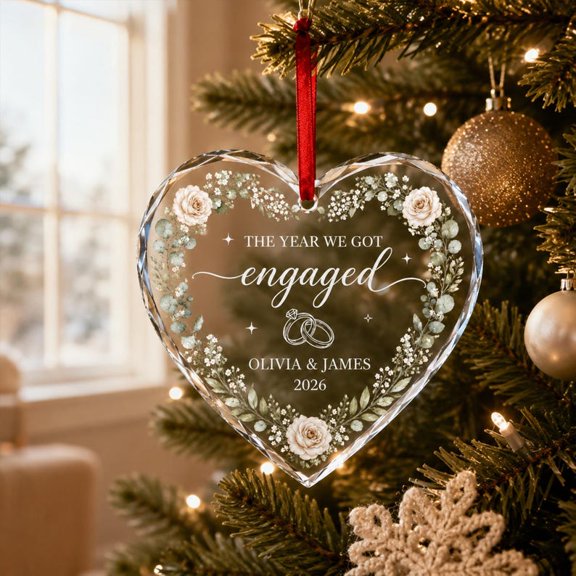 Custom Couple Engagement Keepsake Ornament with Custom Names and Romantic Design, Custom Engagement Ornament, Romantic Christmas Tree Decor and Keepsake Gift for Newly Engaged Couples or Partners