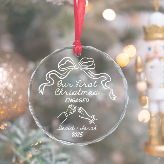 Custom Couple Engagement Ornament with Custom Names and Romantic Design, Engagement Gift, Proposal Keepsake and Christmas Tree Decor for Couples, Partners, Wedding Planning or Holiday Celebrations