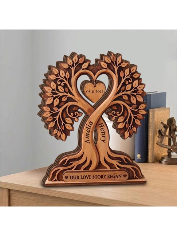 Custom Couple Heart Tree Wooden Home Decor, Personalized Anniversary Gift, Wedding Decor, Rustic Wedding Gifts, Engaged Wooden Home Decor