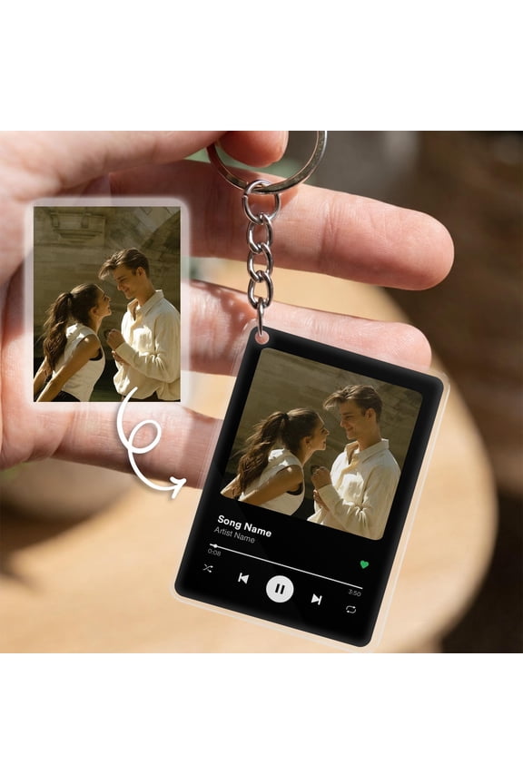 Custom Couple Keychain, Personalized Couple Photo Keyring, Aesthetic Song Keychain, Anniversary Gift for Girlfriend, Romantic Music Gift