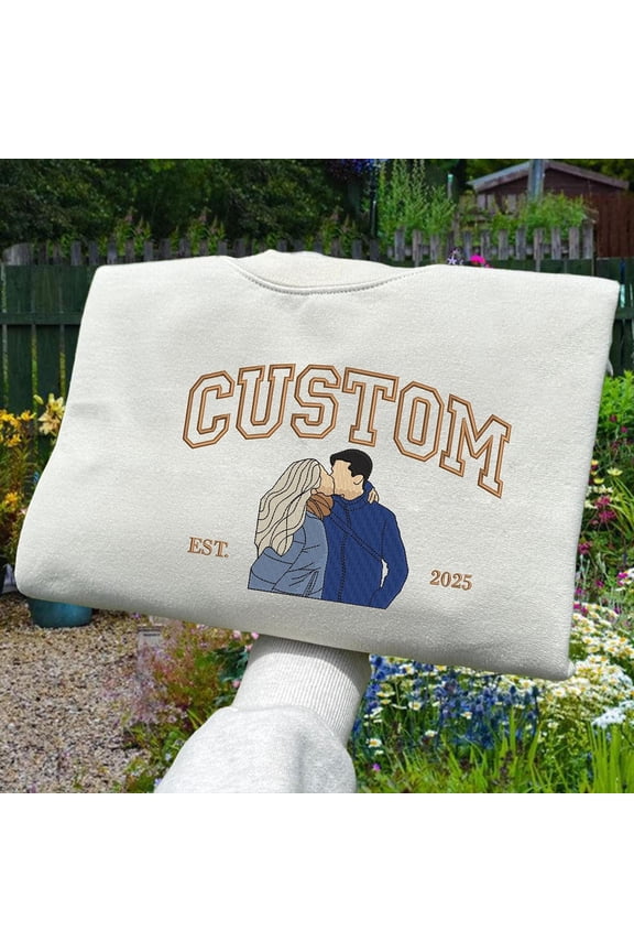 Custom Couple Matching Sweatshirt with Embroidered Photo Anniversary Valentine's Day, Custom Embroidered Sweatshirt
