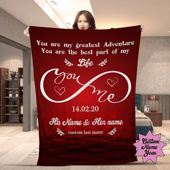 Custom Couple Name Blanket – You & Me Infinity Love Design, Personalized Anniversary Valentine’s Day Gift - Forever Love Personalized Blanket with Names & Date - Fleece-50x60