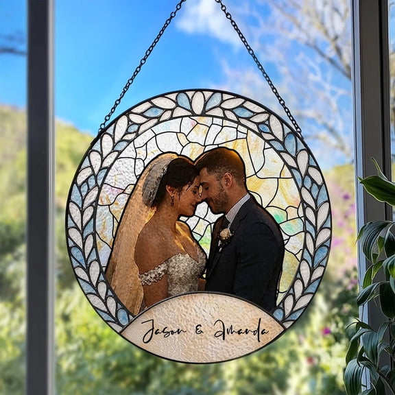 Custom Couple Photo Stained Glass Suncatcher Personalized Wedding Anniversary Gift