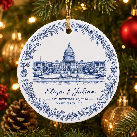 Custom Couple Wedding Keepsake Ornament with Custom Names and Floral Design, Wedding Keepsake, Christmas Tree Decor and Anniversary Gift for Couples, Partners, Newlyweds or Marriage Celebrations