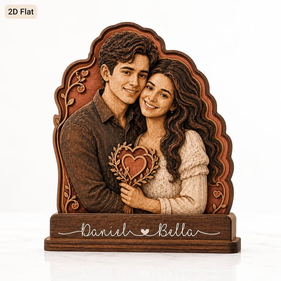 Custom Couple Wooden Block, Personalized Romantic Printed Desk Decor, Anniversary Gift for Him and Her, Love Keepsake