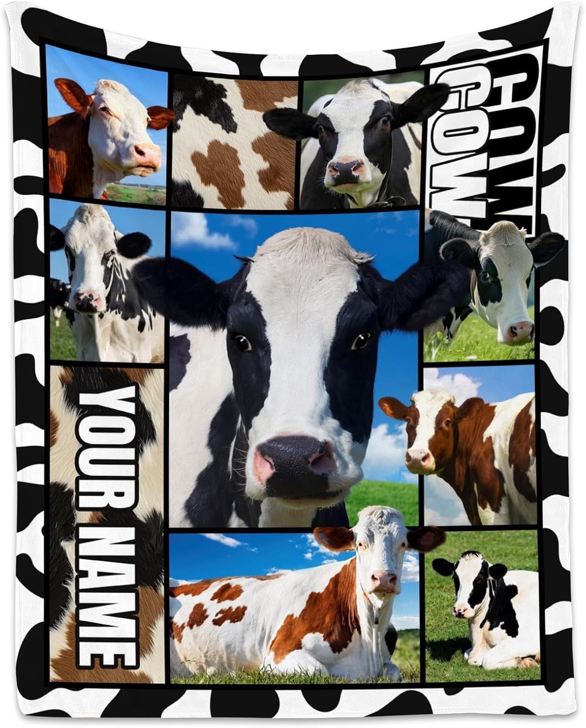 Custom Cow Blankets and Throws, Personalized Cow Gifts for Women Girls ...