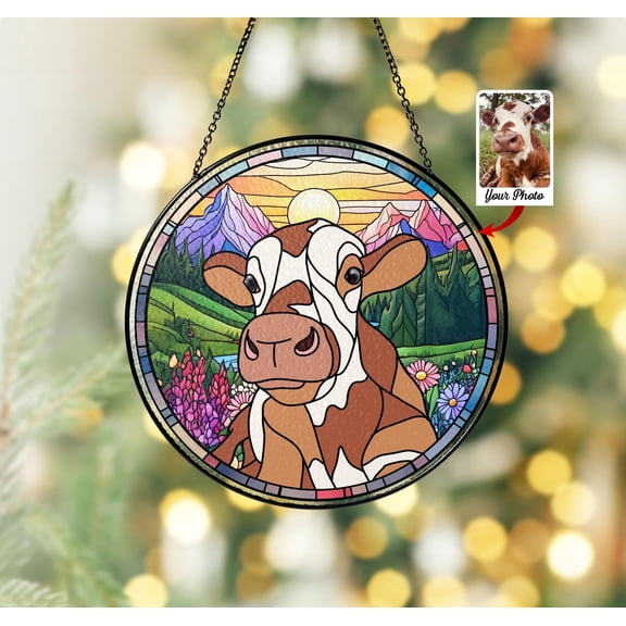 Custom Cow Portrait Glass Suncatcher, Animal Glass Art, Cow Window Hangings, Pet Portrait From Photo, Pet Christmas Gift, Cow Lover Gift 1810411468 6171
