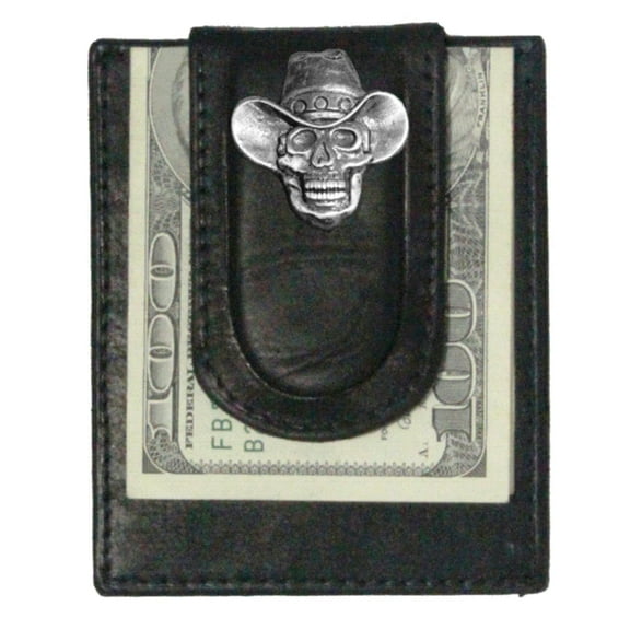 Custom Cowboy Skull Paul and Taylor Money Clip Wallet Black