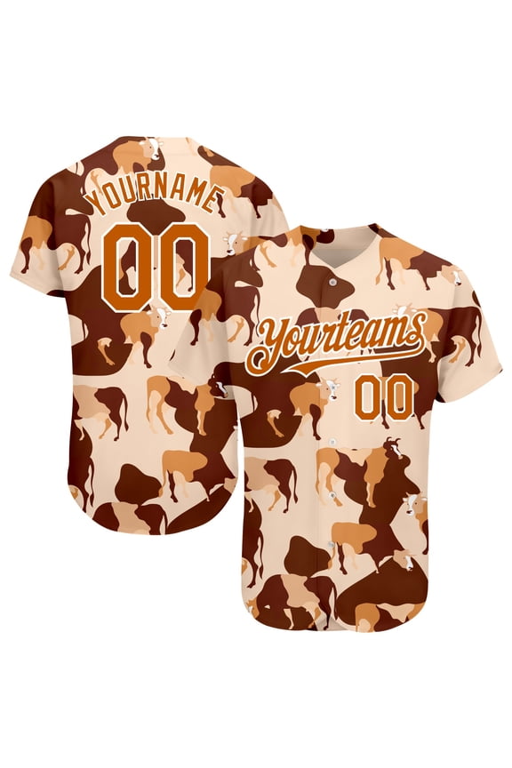 Custom Cream Texas Orange-White 3D Pattern Design Ox Authentic Baseball Jersey - Hot Sale