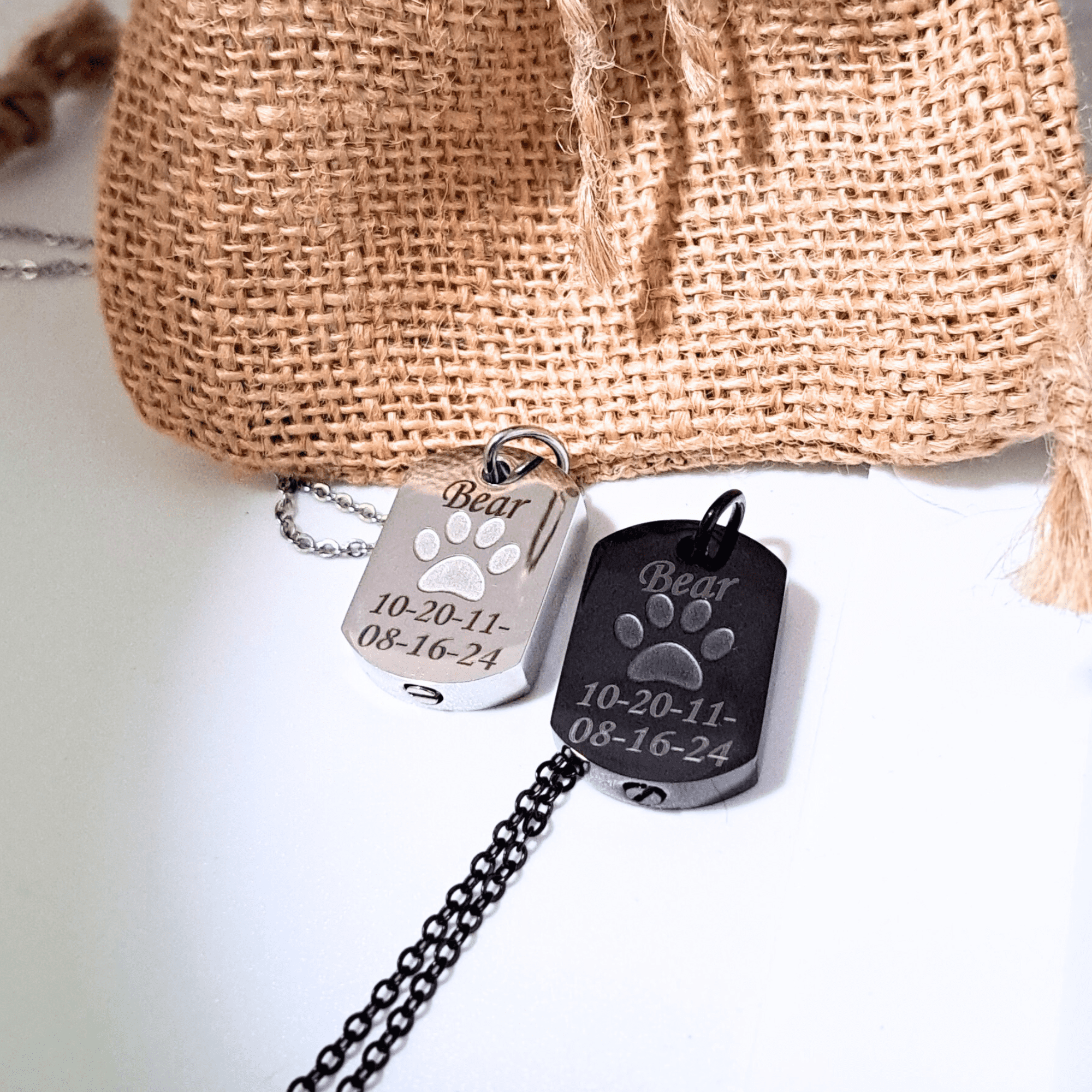 Custom Cremation Jewelry Black Stainless Steel Dog Paw Ash Urn Pendant Necklace