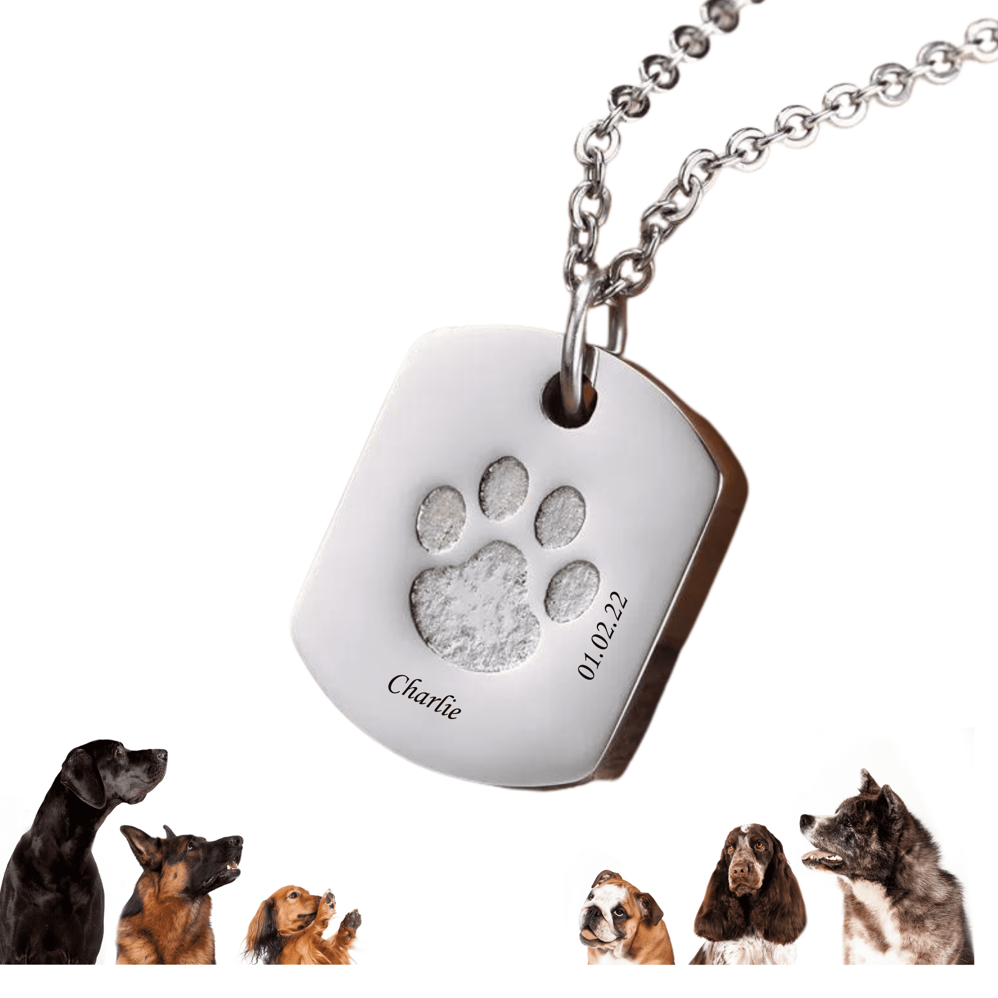 Custom Cremation Jewelry Silver Stainless Steel Dog Paw Ash Urn Pendant Necklace