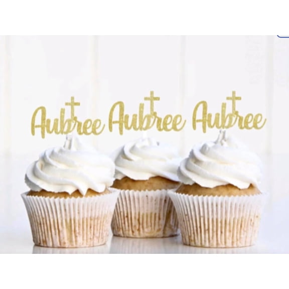 Custom Cross Baptism Mi Bautizo Cupcake Toppers 12pcs