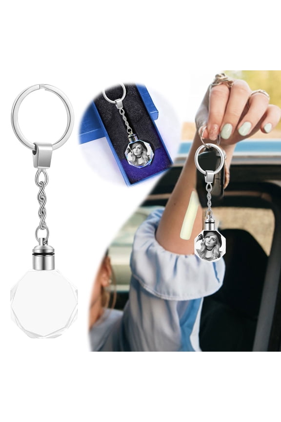 Custom Crystal Keychain With LED Light Custom Photo Engraved Key Ring Memorial Present For Him Her Keepsake For Anniversary Or Birthday48037