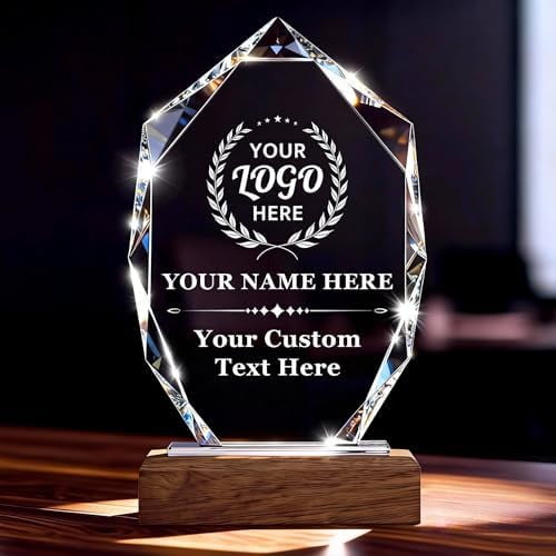 Custom Crystal Trophy Award with Wood Base, Personalized Plaque Engraved with Logo Text for Retirement, Difference Maker, Employee Appreciation Gifts for Coworker, Manager, Boss$$Gift Supply & Awards