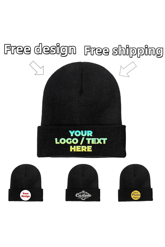 Custom Cuffed Knit Beanie Personalized Text Winter Hat