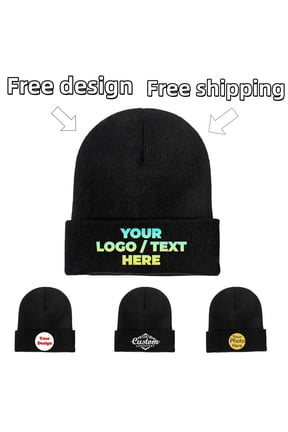 Custom Cuffed Knit Beanie Personalized Text Winter Hat