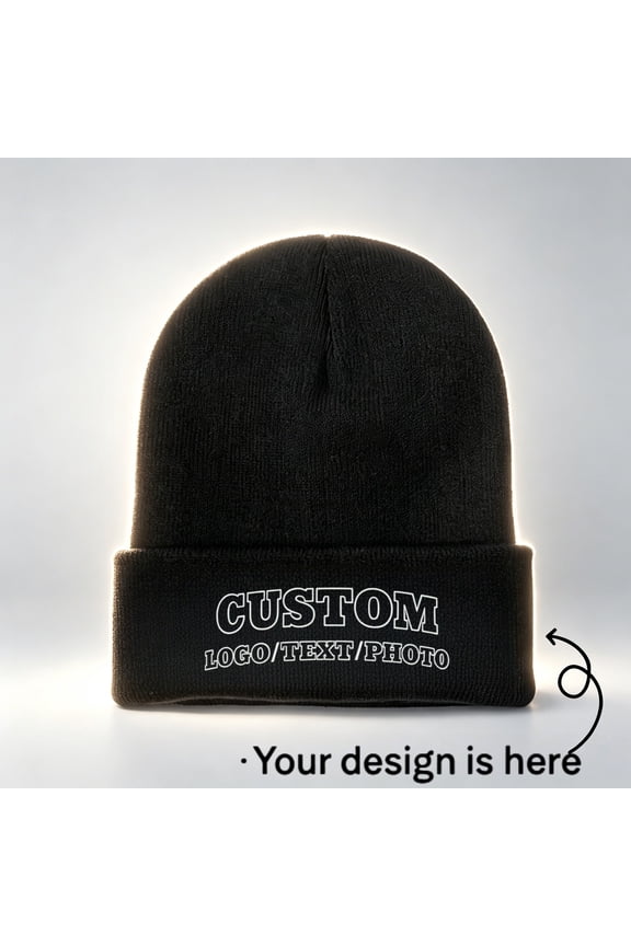 Custom Cuffed Knit Beanie Personalized Text Winter Hat