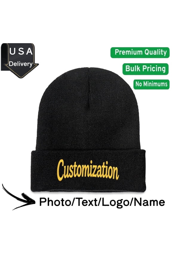 Custom Cuffed Knit Beanie Personalized Text Winter Hat