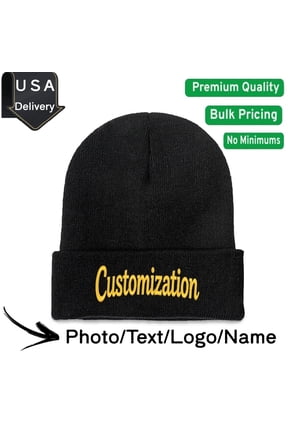 Custom Cuffed Knit Beanie Personalized Text Winter Hat