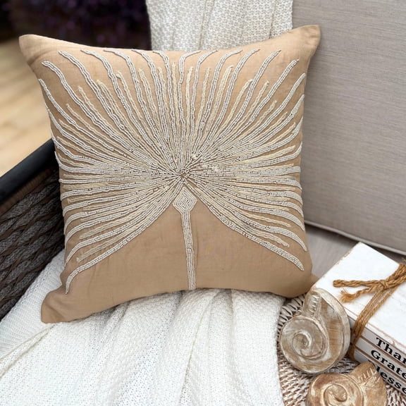 Custom Cushion Cover, Beige Pillow Shams, Beaded Tree Pillow Shams, 24x24 inch (60x60 cm) Pillow Shams, Square Cotton Linen Shams, Contemporary Pillow Shams, Floral - Fragrant Dream