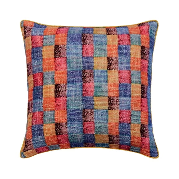 Custom Cushion Cover, Decorative Orange 16"x16" (40x40 cm) Throw Pillows For Couch, Burlap Checkered Cushion Cover, Checkered Pattern Modern Style - Hue Check