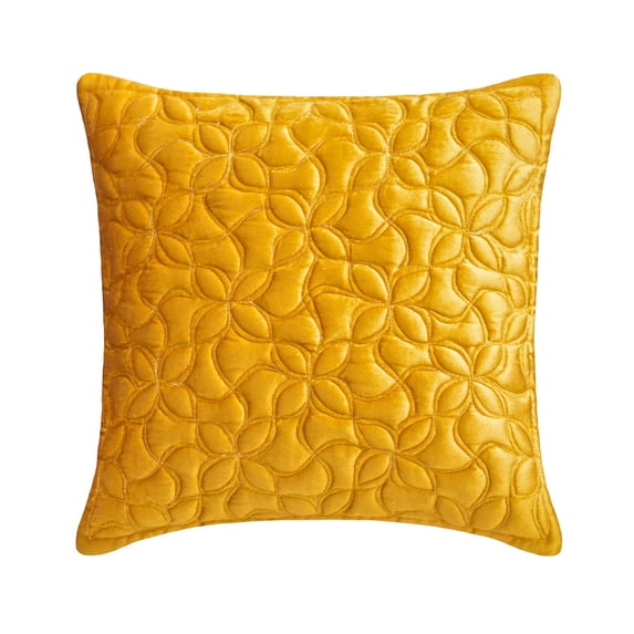 Custom Cushion Cover, Golden Yellow 24"x24" (60x60 cm) Throw Pillow Covers, Velvet Pattern & Quilted Throw Pillows For Sofa, Nature & Floral Pattern Contemporary Style - Honey Bloom