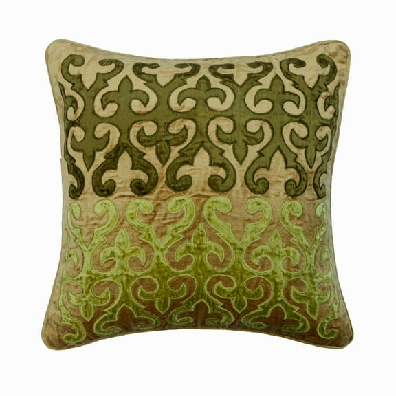 Custom Cushion Cover, Green 16"x16" (40x40 cm) Cushion Cover, Velvet Applique Throw Pillow Cover For Sofa, Abstract Pattern Contemporary Style - Evergreen