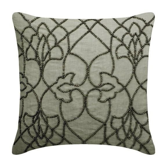 Custom Cushion Cover, Grey 16"x16" (40x40 cm) Couch Pillow&nbsp;Cases, Linen Floral & Beaded Zippered Pillow Covers, Abstract Pattern Modern Style - Grey Magnet
