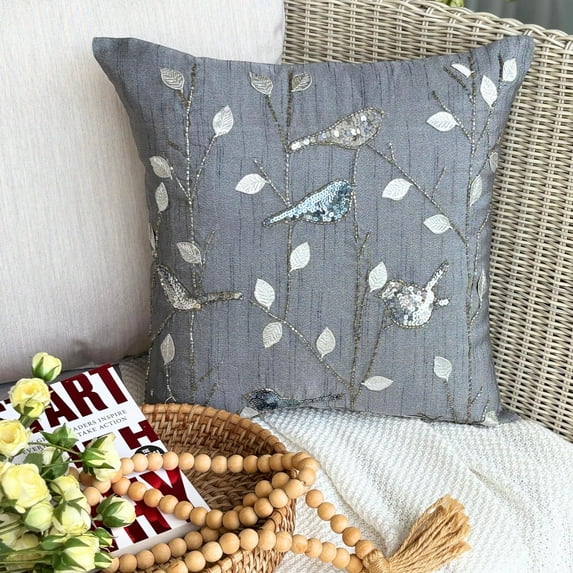 Custom Cushion Cover, Grey Pillow Cases, Silver Pigeon Birds Pillows Cover, Throw Pillow Covers 20x20 inch (50x50 cm), Floral Contemporary Cushion Covers, Square Silk - Pigeon Story