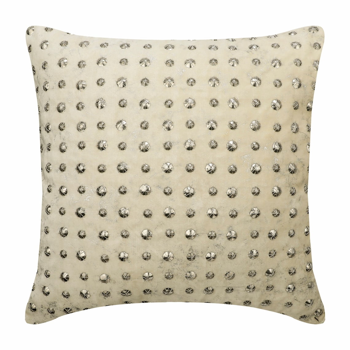 Custom Cushion Cover, Ivory 22"x22" (55x55 cm) Cushion Cover, Velvet Dotted, Beaded & Gold Foil Throw Pillow Cover&nbsp;For Sofa, Dotted Pattern Circles & Dots - Wheeling Around Ivory