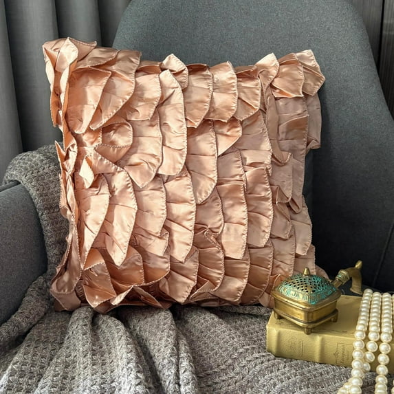 Custom Cushion Cover, Peach Pillow Cases, Solid Throw Pillow Covers, 12x12 inch (30x30 cm) Throw Pillow Covers, Satin Square Pillowcases, Vintage Style Ruffles Pillows - Vintage Peach