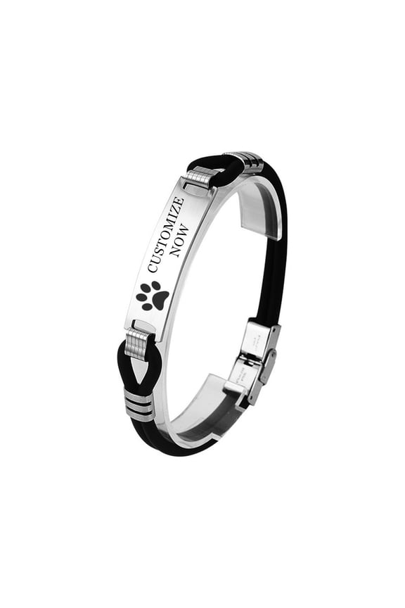 Custom DIY Dog Paw Layered Silicone Bracelet Best Dog Dad Ever Wristband Personalized Dog/Cat Lover Jewelry Gifts for Dogfather Pet Owner, 8.26 inches