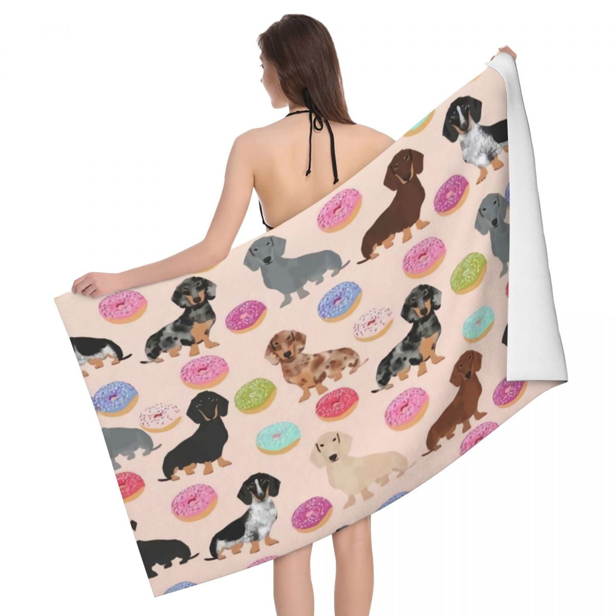 Custom Dachshund Beach Towel Badger Sausage the Wiener Dog Soft Linen ...