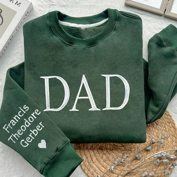 Custom Dad Embroidered Sweatshirt Hoodie With Kids Names On The Sleeve Father's Day Gift Ideas