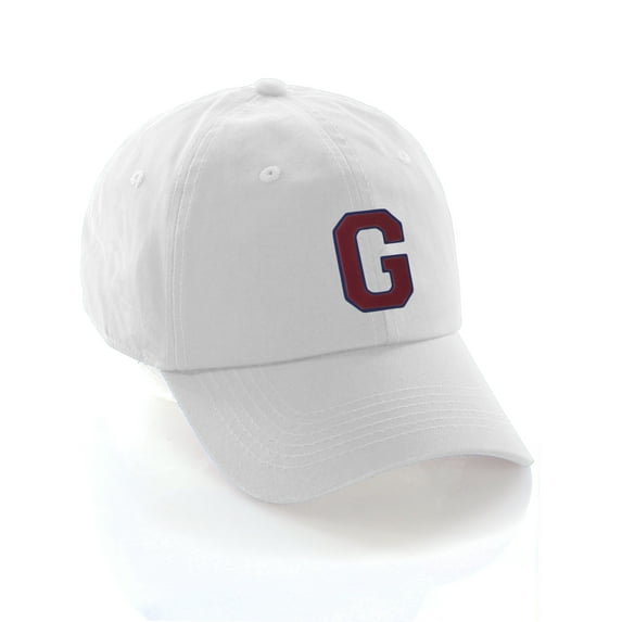 Custom Dad Hat A to Z Initial Letters Classic Baseball Cap, White Hat with Blue Red Letter G