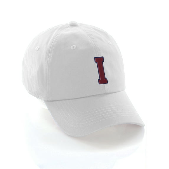 Custom Dad Hat A to Z Initial Letters Classic Baseball Cap, White Hat with Blue Red Letter I