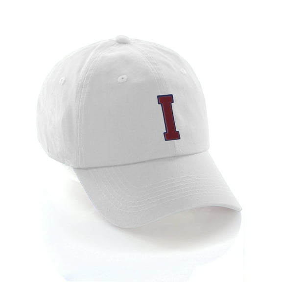 Custom Dad Hat A to Z Initial Letters Classic Baseball Cap, White Hat with Blue Red Letter I