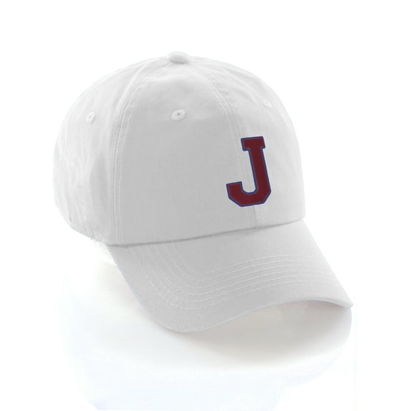 Custom Dad Hat A to Z Initial Letters Classic Baseball Cap, White Hat with Blue Red Letter J