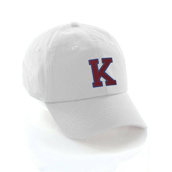 Custom Dad Hat A to Z Initial Letters Classic Baseball Cap, White Hat with Blue Red Letter K