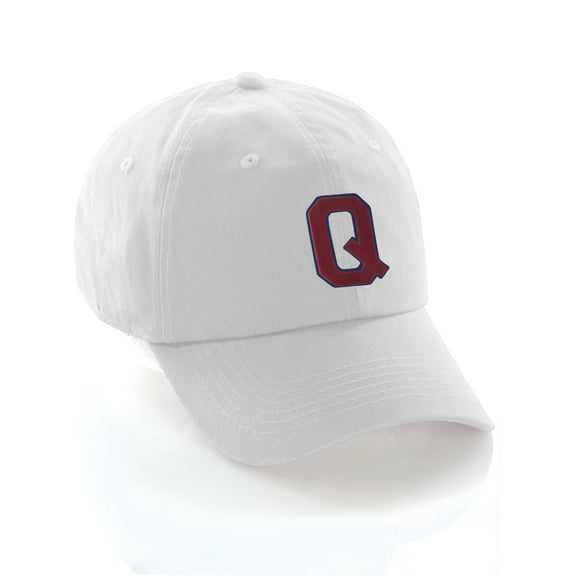 Custom Dad Hat A to Z Initial Letters Classic Baseball Cap, White Hat with Blue Red Letter Q