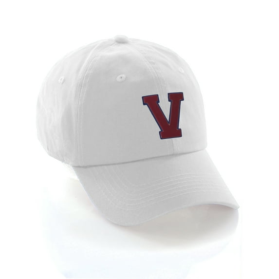 Custom Dad Hat A to Z Initial Letters Classic Baseball Cap, White Hat with Blue Red Letter V