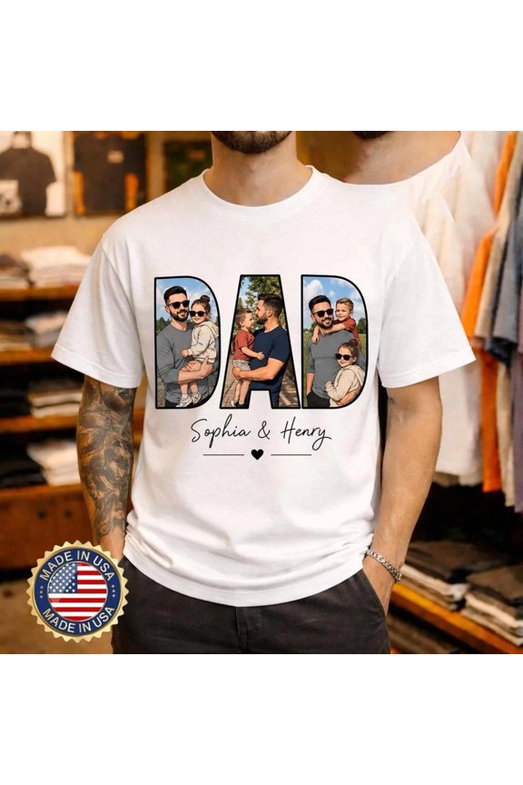 Custom Dad Photo Collage Shirt Personalized with Kids Names_logo_clean, Graphic T-Shirt